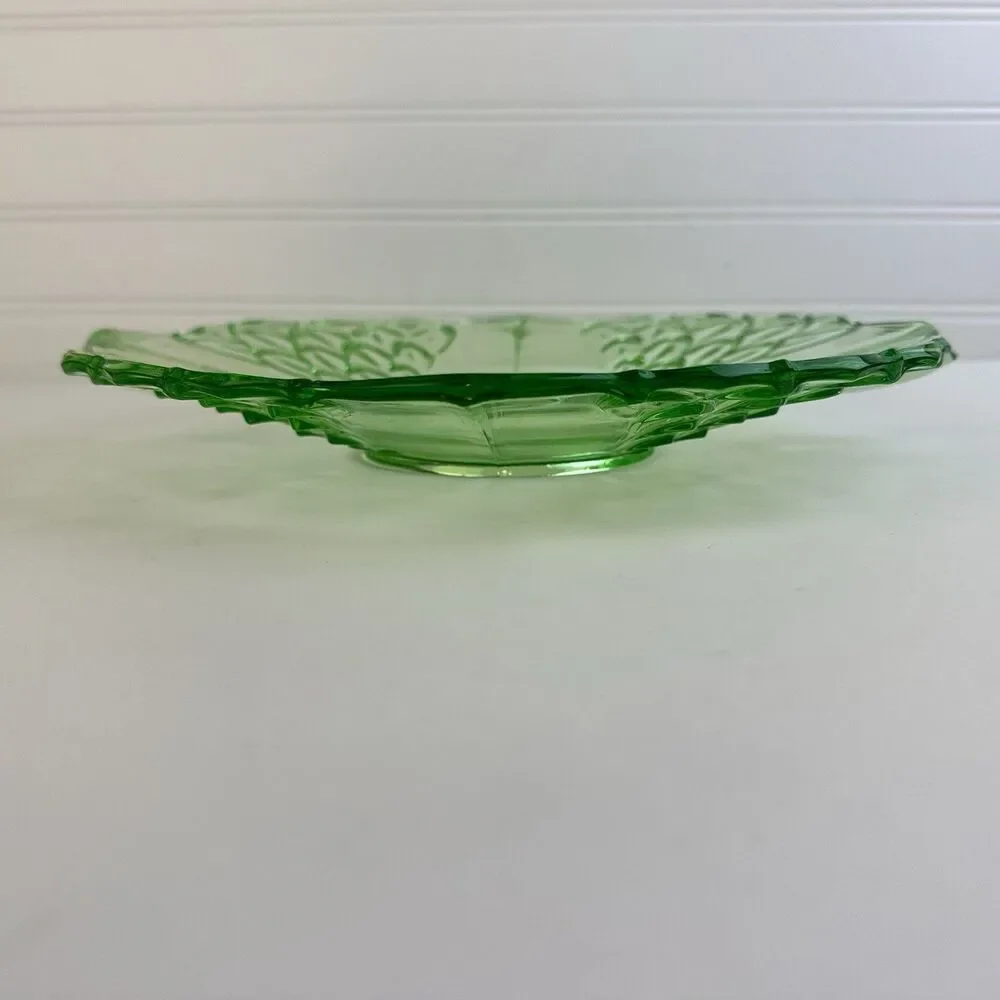 STÖLZLE Hermanova Czech Green Uranium Glass Handled Tray Art Deco Plate GLOWS